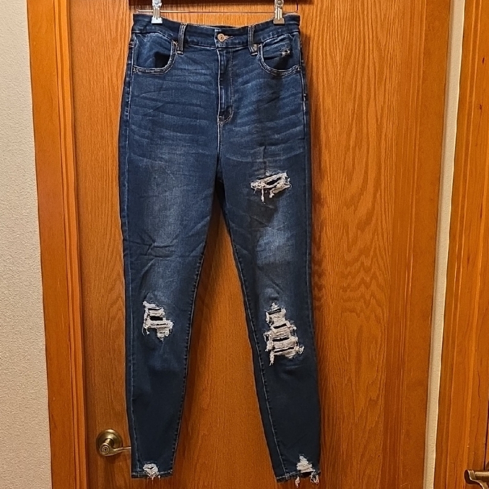 American Eagle Outfitters High Rise Distressed Dark Blue Jeans